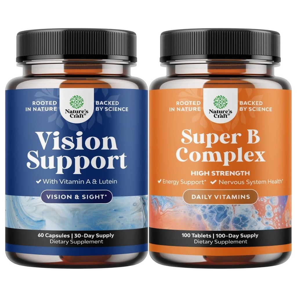 Bundle of Complete Eye Health Supplement for voksne til Vision Tør øjne Tryk og blå lysbeskyttelse og B-vitamin Complex Voksen Multivitamin til immunforsvar Mood Boost og hukommelse supplement