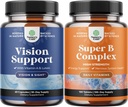 Bundle of Complete Eye Health Supplement for voksne til Vision Tør øjne Tryk og blå lysbeskyttelse og B-vitamin Complex Voksen Multivitamin til immunforsvar Mood Boost og hukommelse supplement