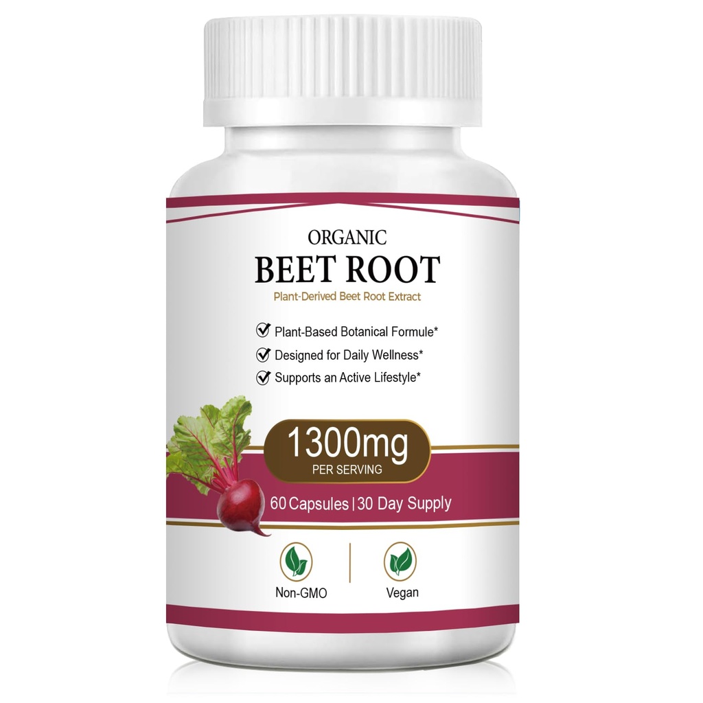 Lemeli Beetroot, Organic Beet Root Capsules, 1300mg, Non-GMO & Gluten Free, Beet Root Supplement, Beet Root Supplement for Women & Men - 60 Capsules