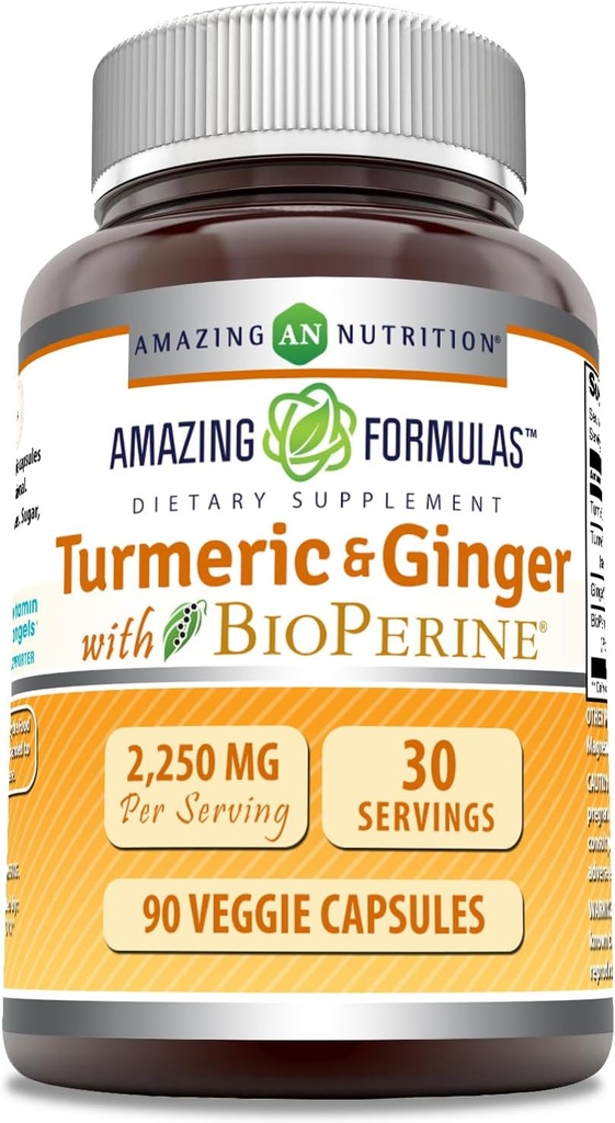 Amazing Formulas Gurkemeje Curcumin & Ingefær med BioPerine Supplementet 124; 2250 Mg