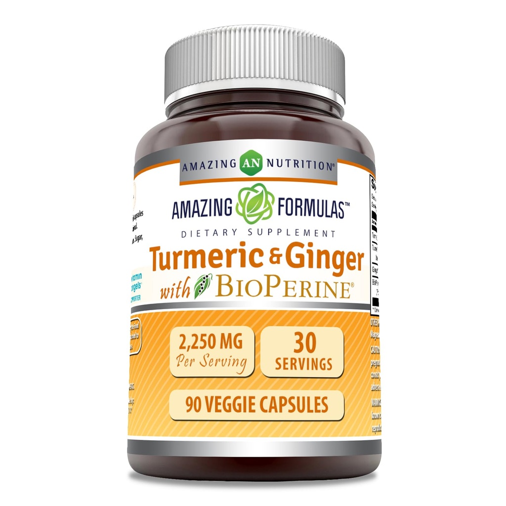 Amazing Formulas Gurkemeje Curcumin & Ingefær med BioPerine Supplementet 124; 2250 Mg