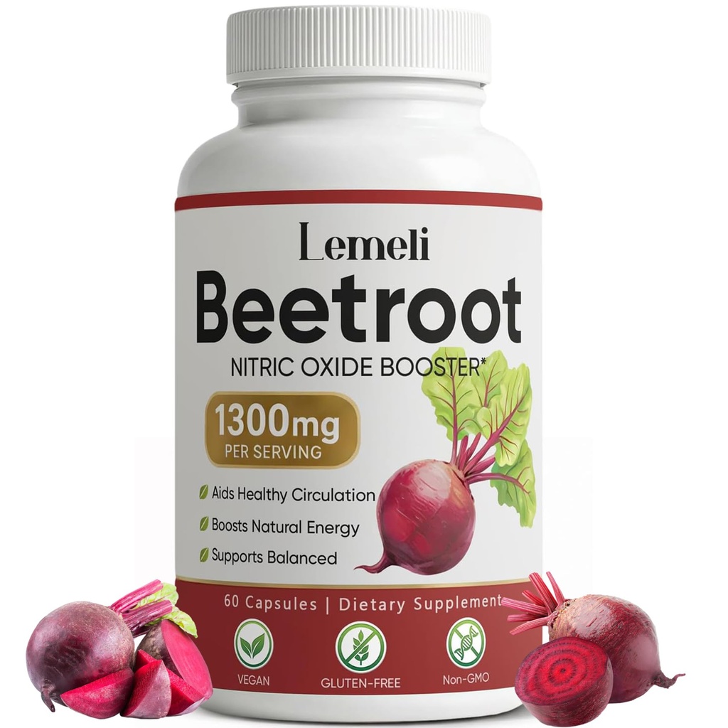 Lemeli Beet Root Capsules with Beetroot Powder Extract – Plant Based Formula for Energy Routine and Immune and Digestive, Non GMO Clean Label, 60 Count (1)