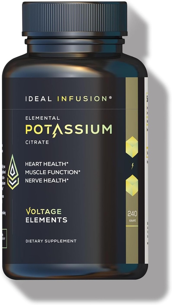 Spændingselementer Kalium Citrate 1430mg - Heart & Nyre Health, Electrolyte Balance, Nerve funktion - Elementært kalium 500mg (240 kapsler) Vegan