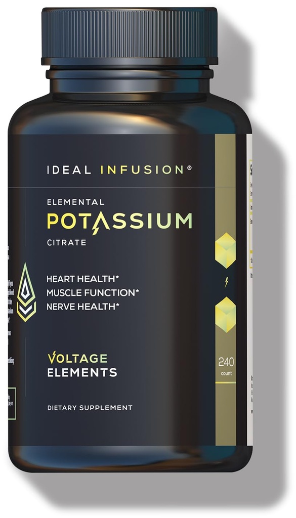 Spændingselementer Kalium Citrate 1430mg - Heart & Nyre Health, Electrolyte Balance, Nerve funktion - Elementært kalium 500mg (240 kapsler) Vegan