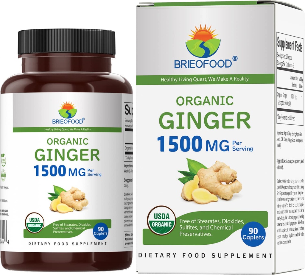 Brieofood Organic Ginger 1500mg, 45 Servering, Vegetarisk, Gluten Free, 90 Vegetariske tabletter