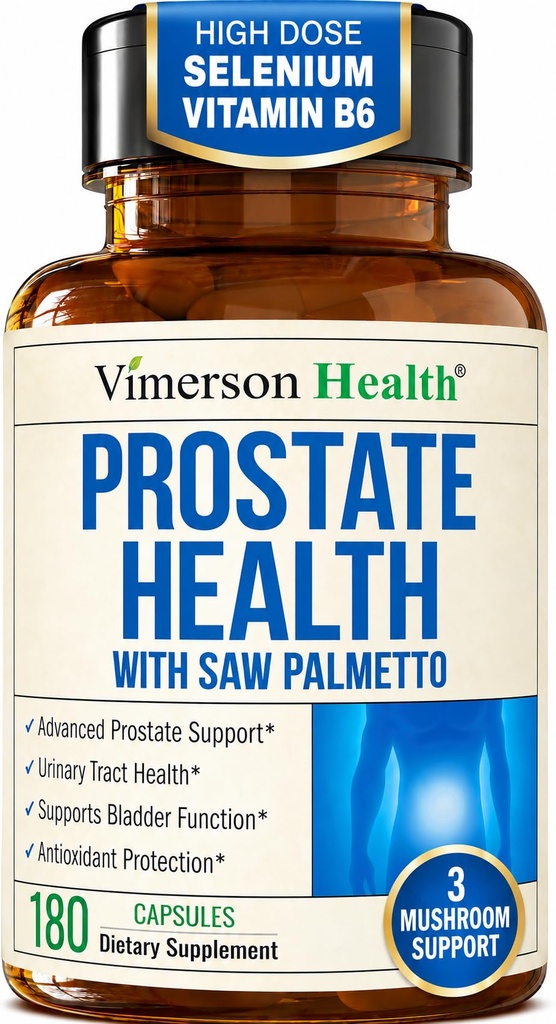Prostate Health Supplement for Men with Saw Palmetto – Supports Urinary Flow & Nighttime Comfort – Advanced Formula with Beta-Sitosterol, Pumpkin Seed, Zinc & Selenium – 180 Capsules