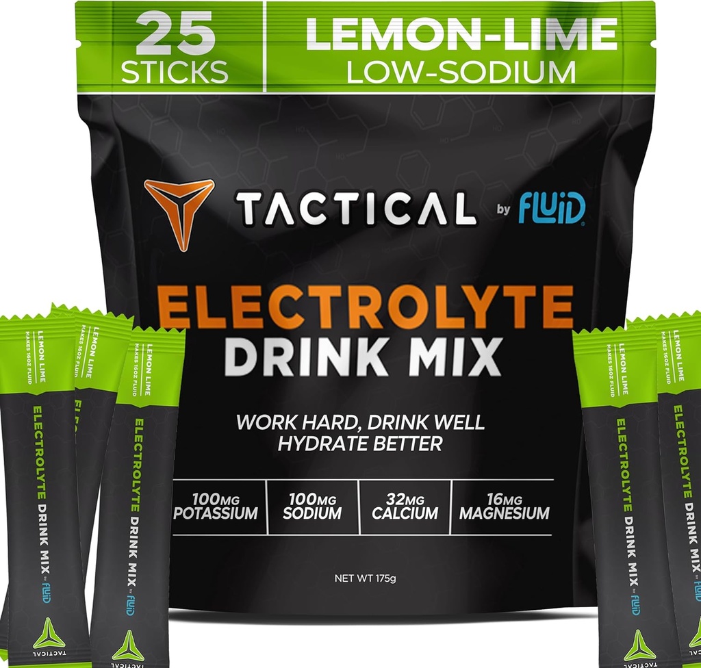 Fluid Tactical - Electrolyte Powder Packets, Accelerate Re-Hydration, Low Sugar, Electrolyte Drink Mix, Prevent Dehydration, Eliminate Cramps