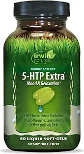 Irwin Naturals Double Potency 5- HTP Extra - 60 Flydende Soft- Gels, Pack af 3 - for Afslapning & Serotonin Produktion - 90 Total Servering