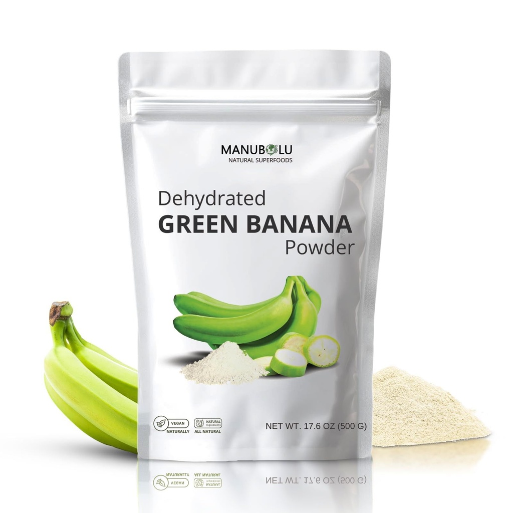 MANUBOLU Resistant Starch Green Banana Powder 1.1 lb | Prebiotic Fiber | 100% Natural, Sugar Free | Gluten Free, Paleo & Vegan Superfood | 500g