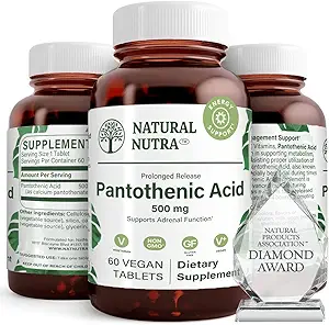 Naturlig Nutra tidsudløsning Pantothensyre 500 mg, Vitamin B5 supplement Hjælper Bryd ned fedt og kulhydrater, Metabolisme og energi, Forbedre muskelsundhed, 60 vegetariske tabletter (2 Pack)
