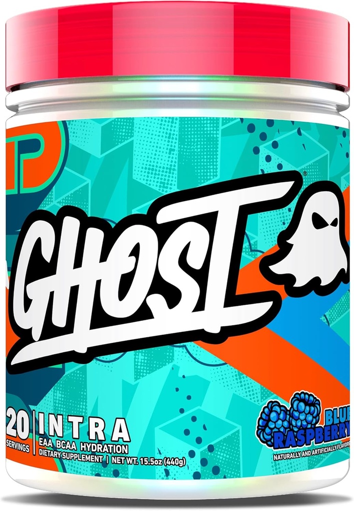 GHOST Intra Workout Powder, Blå Hindbær - BCAA, & EAA, Nootropics & Hydration - Essential & Branch Chain Aminosyrer, Understøtter Muscle Recovery & Focus - Pre, Intra & Post Workout Powders