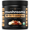 NutraChamps Organic Mushroom Powder - 10- in-1 Complex - Mushroom Supplement Powder Blend for Memory, Focus & immunsupport - 8oz (8.0 OZ, Mushroom Blend)
