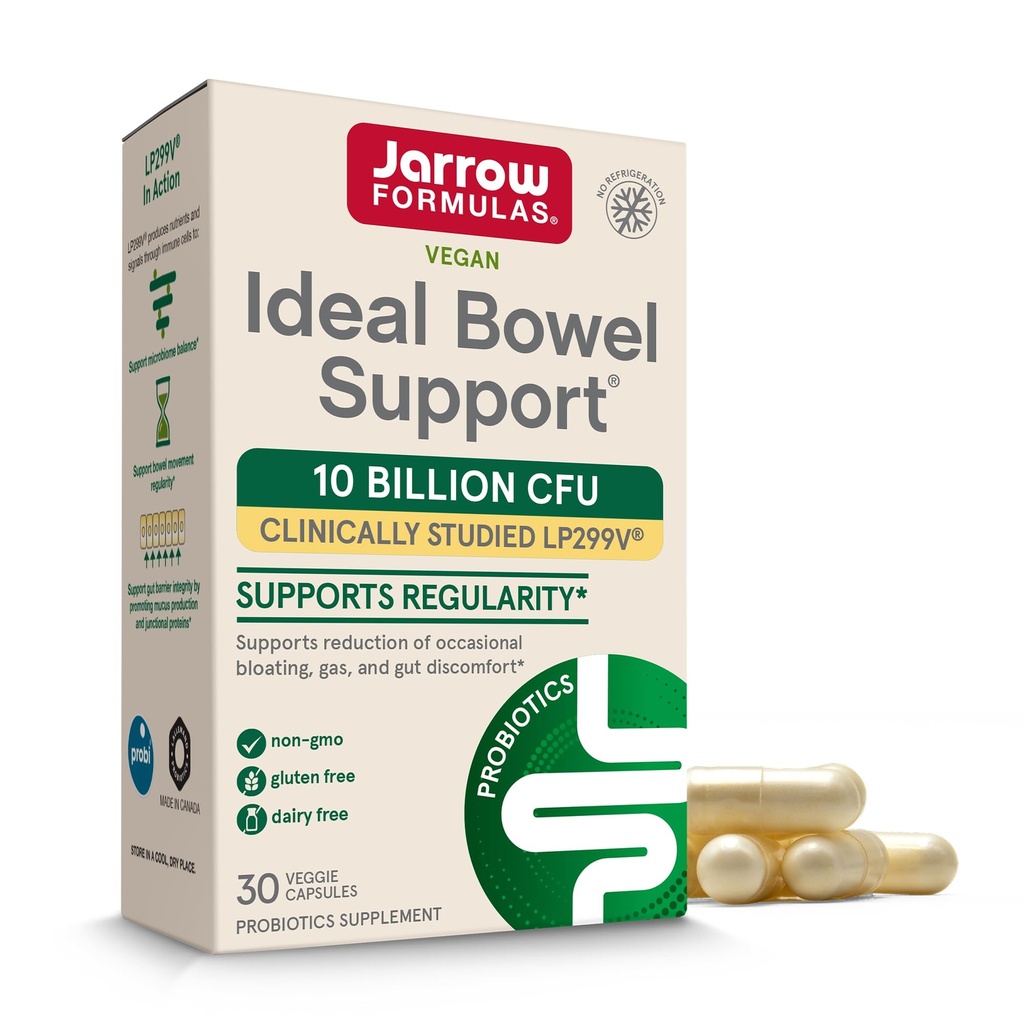 Jarrow Formulas Ideel tarmstøtte - 10 Millioner CFU Per Servering - Tågestøtte - Reducerer bloating, Gas & Intestinal discomfort - Op til 30 Servere (Veggie Caps)