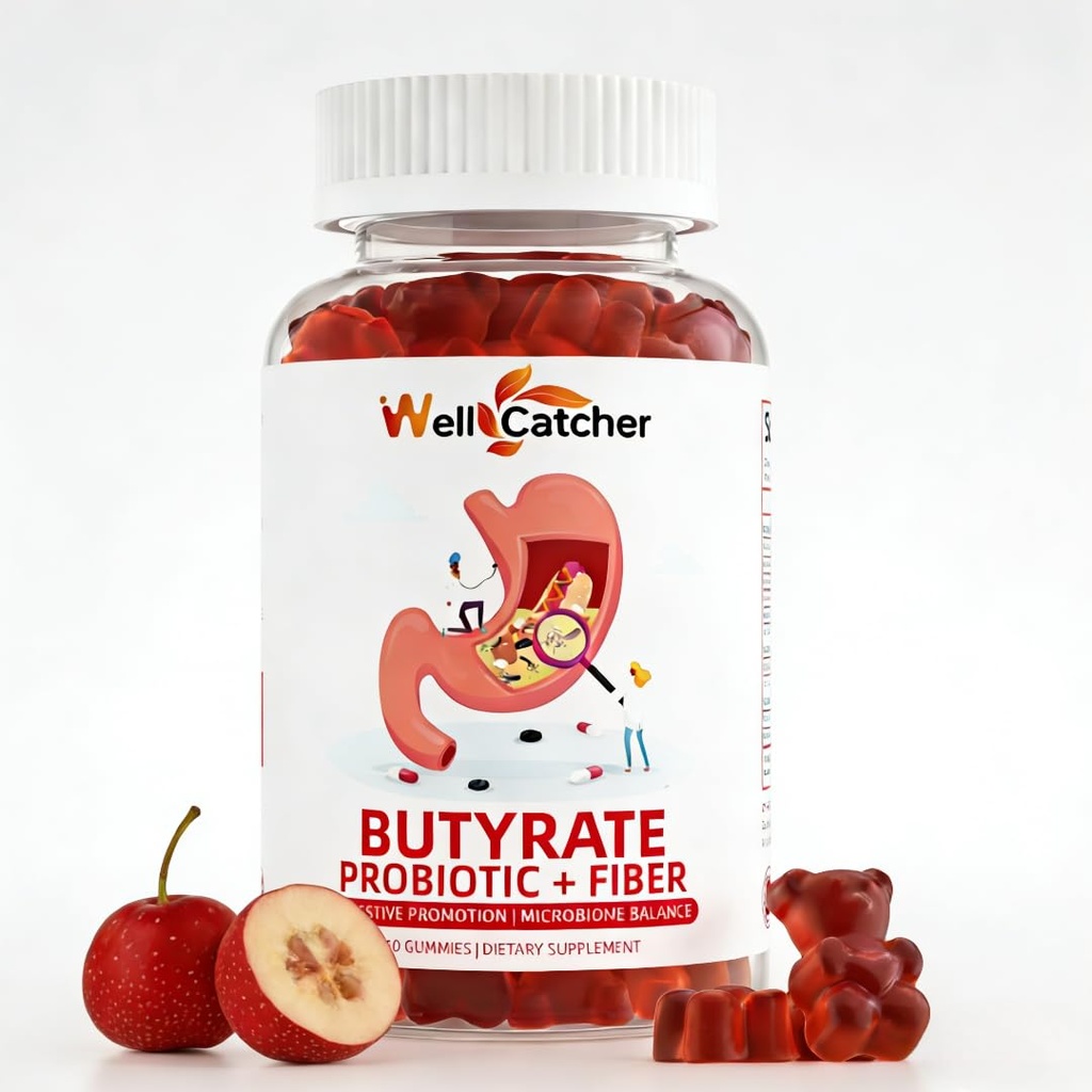 Butyrate Gummies Gut Health Supplement: Butyrate med Probiotic & Prebiotic Fiber Gummies til kvinder Mænd Sukker Gratis fordøjelse & energi Metabolisme Support Vegan Hawthorn Flavor 30 dages forsyning