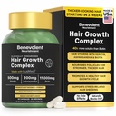 Benevolent Lustriva Hair Growth Supplement – Advanced Hair Vitamins with Keratin & Biotin for Thicker-Looking, Stronger Strands, Support for Stress-Related Thinning in Women & Men, USA-Made, 90 ct