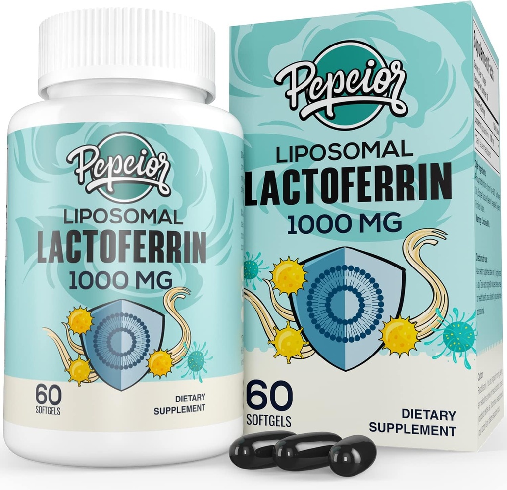 Liposomal Bovine Lactoferrin 1000 mg - Højere Absorption - til Iron Absorption & immunfunktion Lactoferrin Kosttilskud til voksne, 60 Softgels