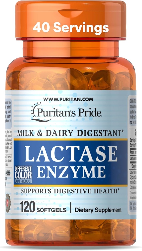 Puritans Pride Lactase Enzyme, Mælk og Dairy Digitant, Kosttilskud Support til fordampning, og Cellular Energy Support, 40 Day Supply, 120 Softgels