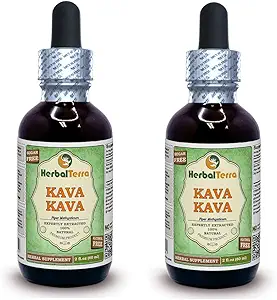 Kava Kava (Piper Methysticum) Glycerit, Tørret Root Alkohol- Free Liquid Extract (Brand Name: HerbalTerra, Stolt Lavet i USA) 2x2 fl.oz (2x60 ml)