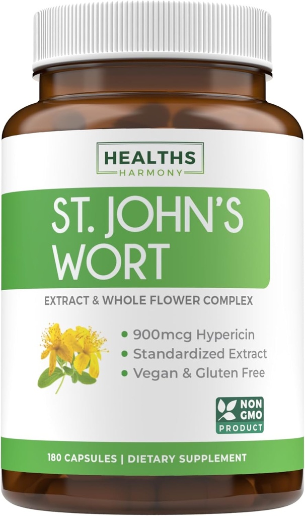 Prikbladet perikum kapsler - Kraftfuld & Potent Saint John 's Wort Extract & Whole Herb Complex Standardiseret til 900mcg Hypericin til Balancing Daily Mood Support - Vegan Non- GMO & Lab Verified (180 Caps)
