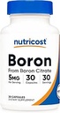 Nutricost Boron Capsules 5mg, 30 Vegetarian Capsules - Gluten Free and GMO Free