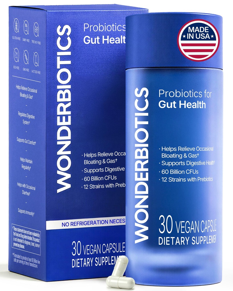 Probiotics for Gut Health 60 Billion CFU - 12 Advanced Strains with Digestive Enzymes – Immune Support, Gas & Bloating Constipation Relief, Digestive Health - for Women & Men - 30 ct