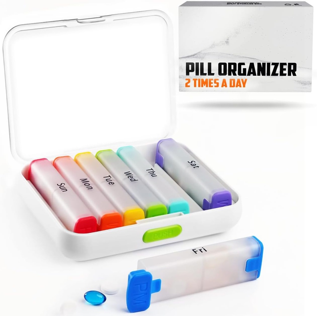 BEXEEN Ugentlig Pill Organizer 2 gange om dagen - Pill Box 7 Day Am Pm - Rejse Medicin Organizer to gange daglig Vitamin Holder Portable tillæg sag Uge morgen nat Med Dispenser Aftagelig Container