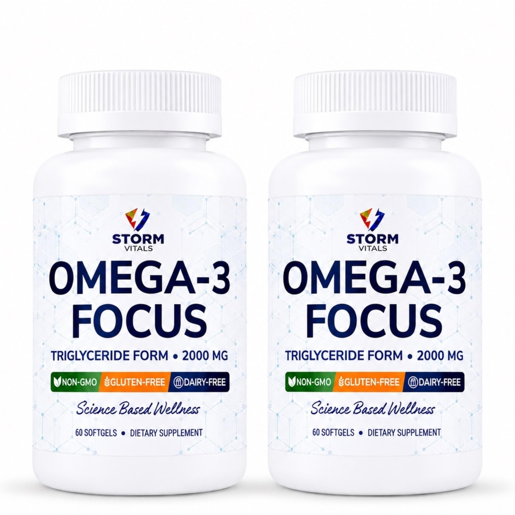 Omega-3 Focus 2000mg with Nootropic Formula – Citicoline, DHA, EPA, B12, PQQ, Folate & P5P – Triglyceride Form Omega 3 – 60 Softgels