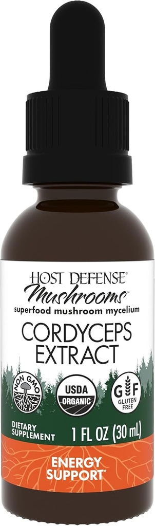 Host Defense Cordyceps Extract - Immun & Energy Support - Nyre Health Supplement med Cordyceps - Fitness Support to Aid Oxygen Uptake - 1 fl oz (30 Servere) *