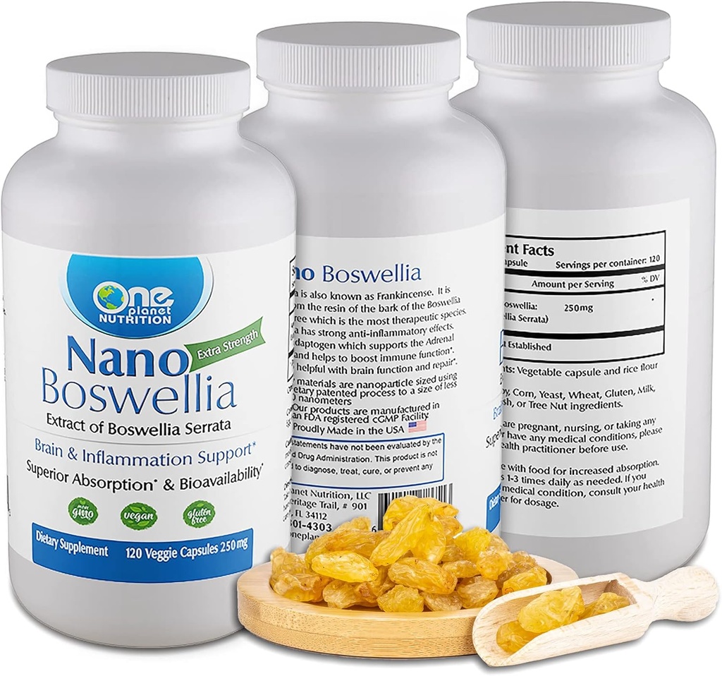 En Planet Nano Boswellia 250 mg Veggie Kapsler (120 Servering), Boswellia serrata Resin, Understøtter kognitiv funktion for hjerne sundhed, ikke-GMO, Vegan, Gluten- fri