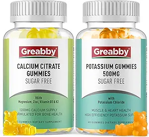 Kalium Gummies & Calcium Citrat Gummies, Sugar- Free, Kalium Chloride 500 mg, Calcium Citrate 1200 mg, Bone & Muscle Health