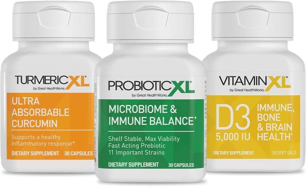TrioXL - 3 kraftfulde kosttilskud, der fremmer et stærkt immunsystem, omfatter TumericXL, VitaminXL D3 & ProbioticXL, Gluten- Free immunbooster, 3- 30 greve