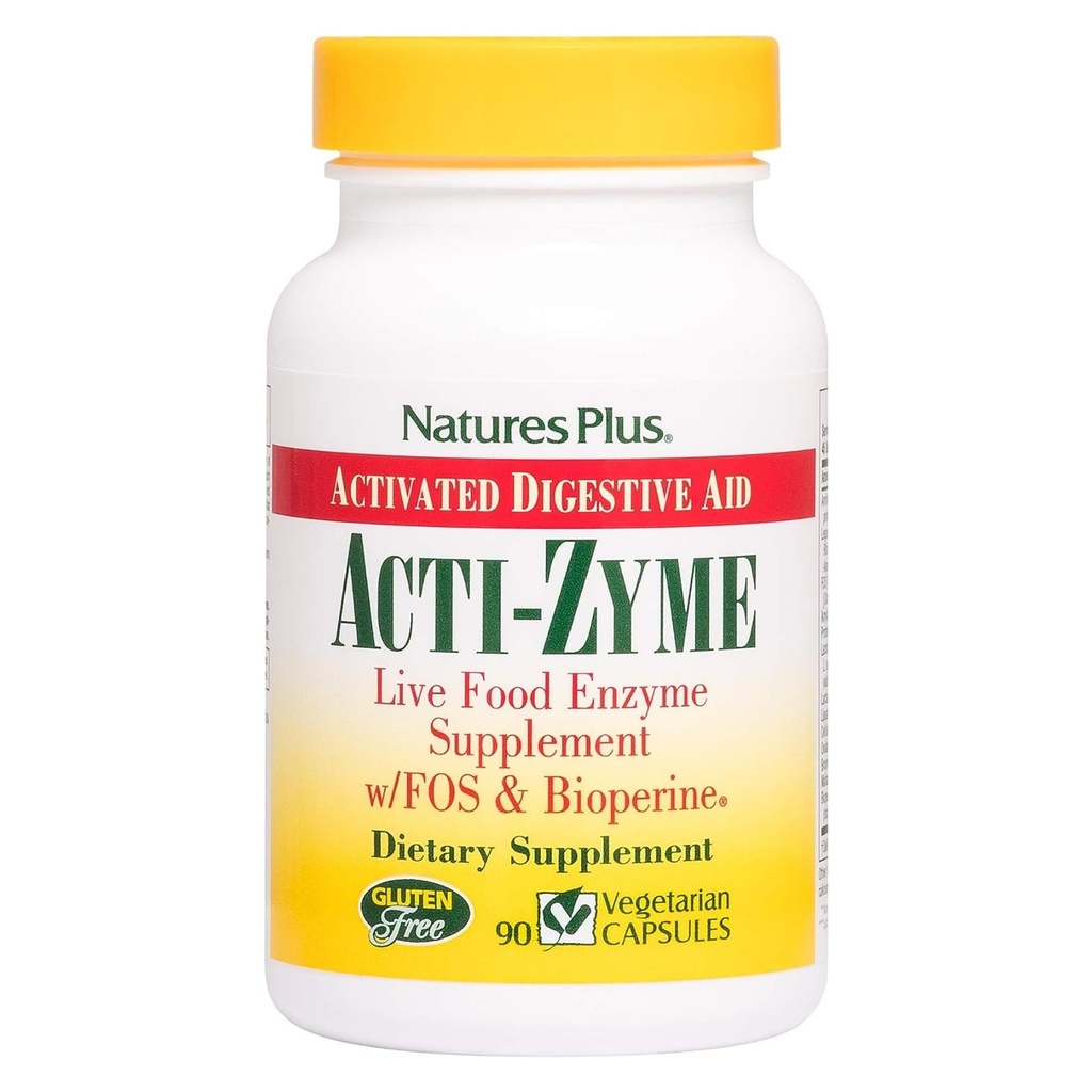 NaturesPlus Acti-Zyme - 90 Capsules - Digestive Enzyme Support Supplement with Probiotics - Promotes Gut Health & Digestion - Gluten Free, Vegetarian - 45 Servings