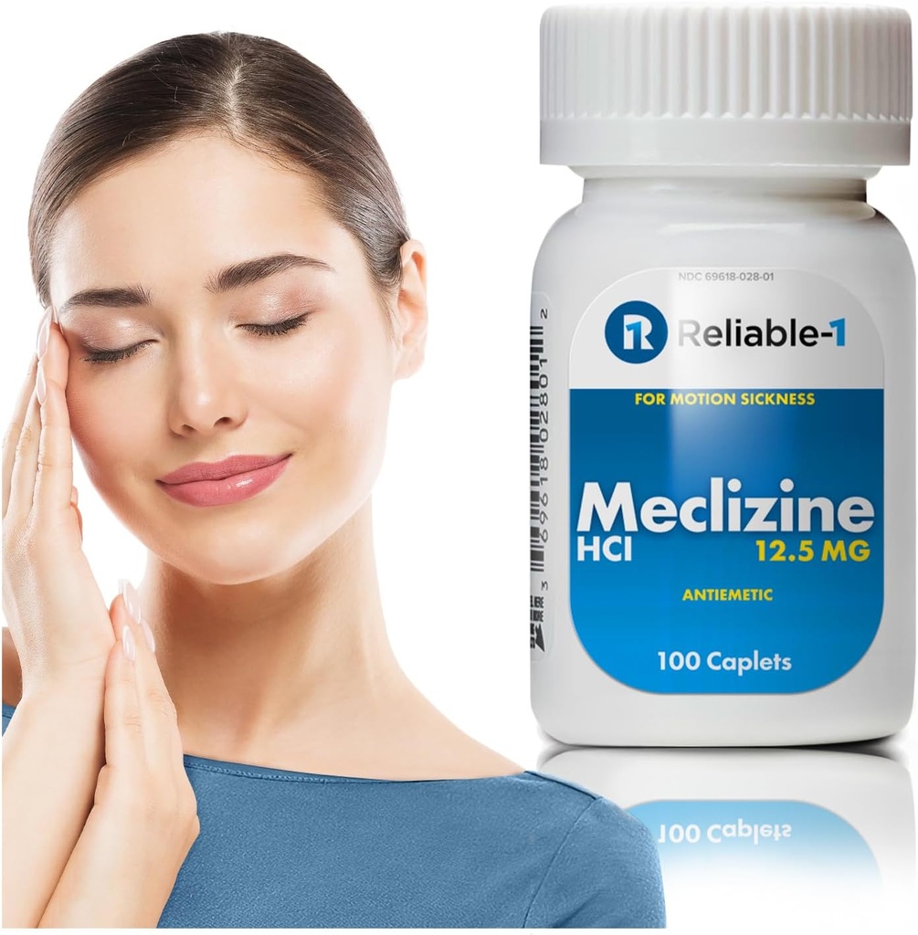Reliable-1 Laboratories Meclizine HCL 12, 5 mg kapsler - forebygger kvalme, opkastning og svimmelhed forårsaget af Motion Sygdom (100 kapsler, 1 flaske)