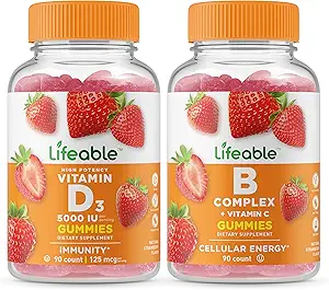 Lifeable D 5000 IE + B Complex, Gummies Bundle - Great Tasting, Vitamin supplement, Gluten Free, GMO fri, Chewable Gummy