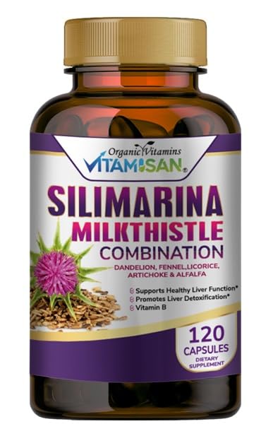 Vitamian Milk Thistle silimarina med Mælkebøtte, Fennel. Lakrids, Artiskoke Alfalfa Detox & Cleansing Formel Support Lever 120 Kapsler