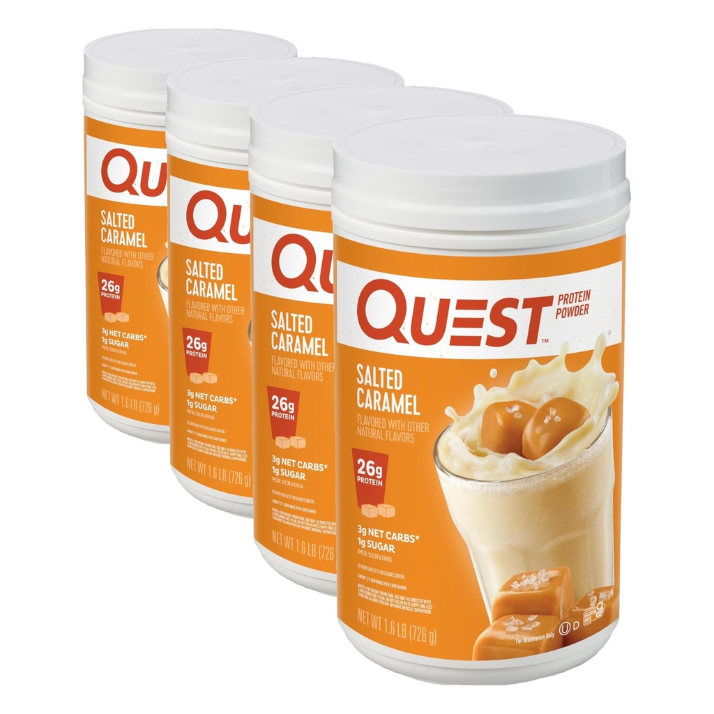 Quest Nutrition Salted Caramel Protein Powder, 26g Protein, 1g Sugar, Low Carb, Gluten Free, 1.6 Pounds, 24 Servings (Pack of 4)