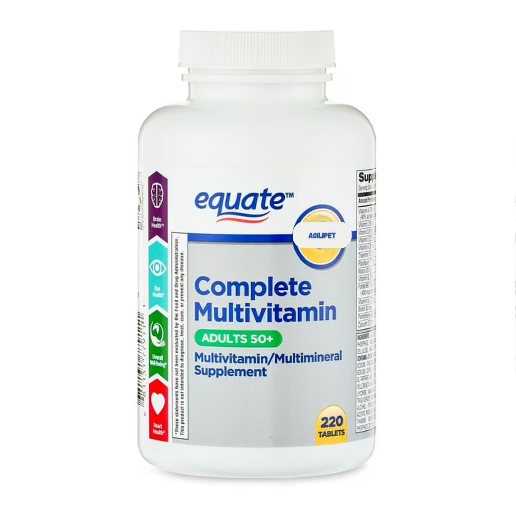 Equate Complete Multivitamin/Multimineral Supplement Tablets, Adults 50+, 220 Count (Pack of 1) Sticker