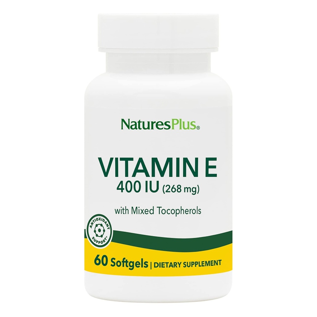 NaturesPlus E-vitamin - 400 iu blandet D-Tocopherol, 60 Softgels - Let at synke E-vitamin supplement, afledt af naturlige sojabønneolie - Free- Radical Defense - Gluten- Free - 60 Servere