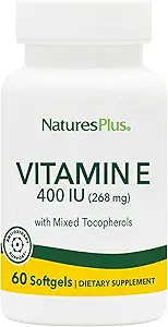 NaturesPlus E-vitamin - 400 iu blandet D-Tocopherol, 60 Softgels - Let at synke E-vitamin supplement, afledt af naturlige sojabønneolie - Free- Radical Defense - Gluten- Free - 60 Servere