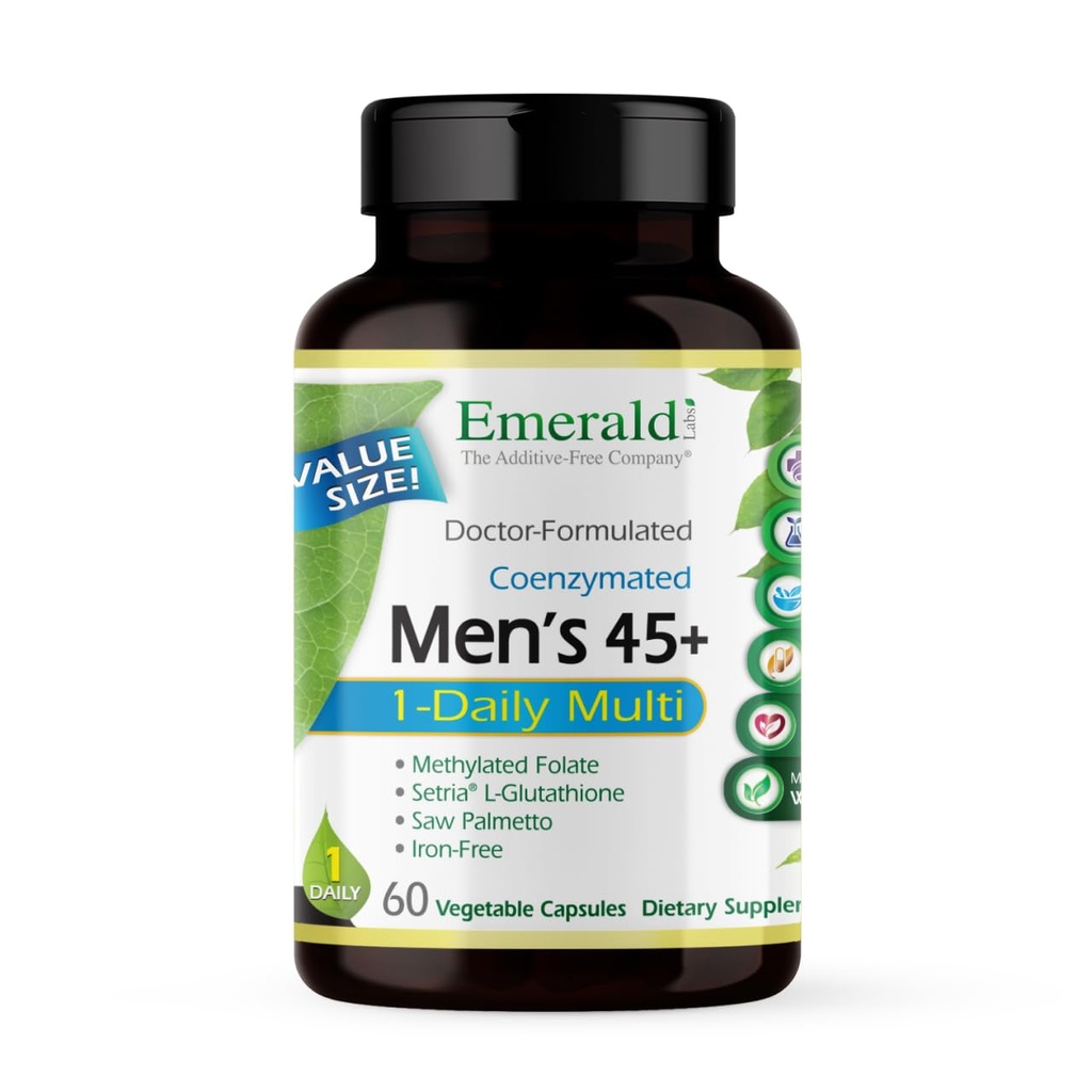 EMERALD LABS Men's 45+ 1-Daily Multi - Made with Saw Palmetto, Lycopene & More for Heart, Bone & Immune Support* - Gluten-Free - 60 Vegetable Capsules
