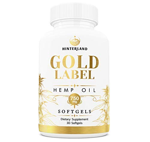 Hinterland Gold Label Hemp Oil Softgels, 25mg Capsules for Wellness, Organic USA Grown Hemp, 30 Count