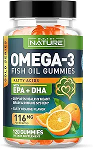 Omega 3 Fish Oil Gummies med EPA & DHA fra Wild Fish - Triple Strength Omega 3 Fish Oil Gummy, Understøtter sundt hjerte, hjerne og immunsystem, Burpless & Natural - 60 Gummies, 30 dages forsyning