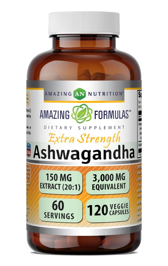 Amazing Formulas Ashwagandha ekstrakt Supplement 124; 150 Mg Extract (20: 1); Ækvivalent med 3.000 Mg Budding- 124; Veggie Kapsler Budding- 124; Non- GMO Budding- 124; Gluten- Free