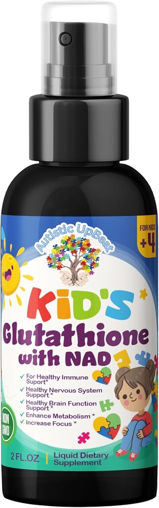 Autistic UpBeat: Kid 's Glutathione med NAD Spray - 60 Servere, Antioxidant, Immunstøtte, Energy Booster, Cellular Health, afgiftning, Brain Function & Cognitive Support, Easy- to- Brug