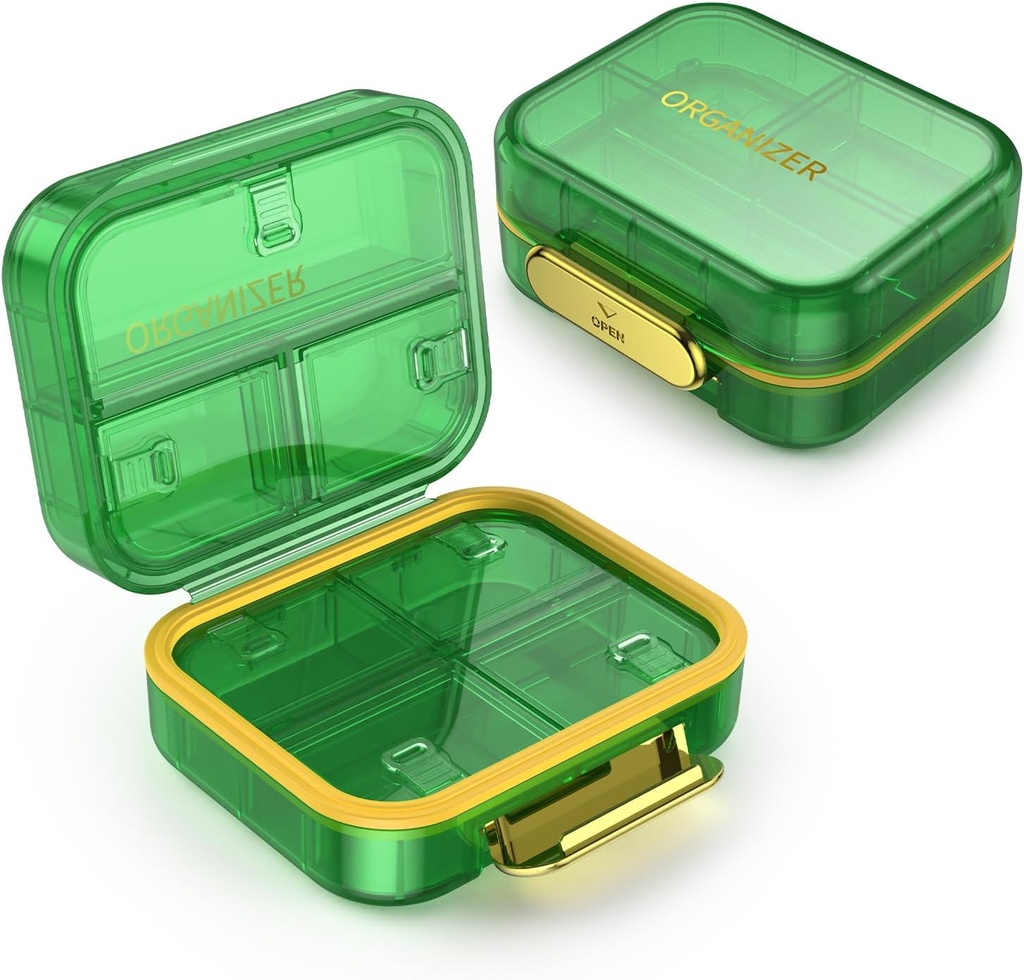 7 Segment Travel Pill Box, Pill Organizer Fugt Bevis Mini Pill Case, Lille Pill Box til Pocket Purse, Daglig Portable Medicin Vitamin Box, Fisk Oil Box, Supplement Box (Grøn)