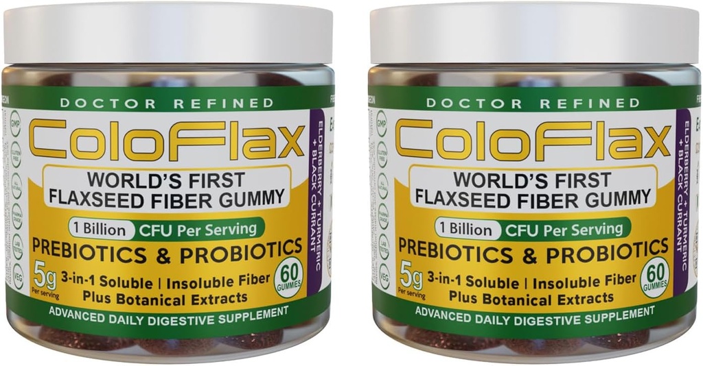 Organic Flaxseed Fiber + Probiotic Gummy Note 124; Forstoppelse Relief & Regularitet uden krampe for voksne, Opløselig & Uopløselig Triple- Fiber Vegan Gummies - 60 Servere