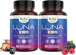 Nested Naturals Luna Kids Sleep Aid Tablets for Children 4 + - Naturlig Sourced Ingredients - Dødbringende, Urte Supplement med Kamille, Melatonin, Valerian & Lemon Balm - 120 tyggetabletter