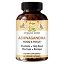 Organic Veda Ashwagandha Mood Support Supplement 1200mg, with Organic Ashwagandha Root, Bacopa, Rhodiola Rosea, Holy Basil, Moringa, Focus & Energy Support - 60 Vegan Capsules
