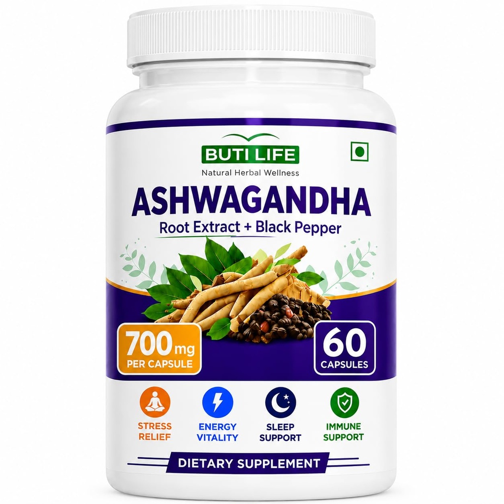 Ashwagandha Capsules 700mg with Root Extract & Black Pepper | 60 Veg Capsules | Stress Relief, Energy Support, Sleep & Immune Support