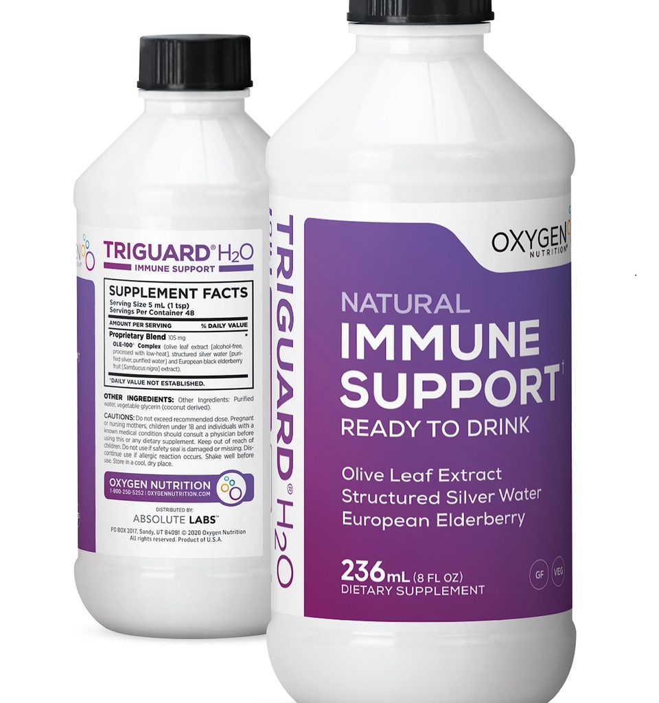 Triguard Plus kolloid sølv vand, Sambucus Elderberry Extract & Olive Leaf Extract, 3-in-1 Liquid immunforsvar klar til at drikke 124; Kraftfuld immunsystem Booster 124; Great Taste - 8oz, Lavet i USA